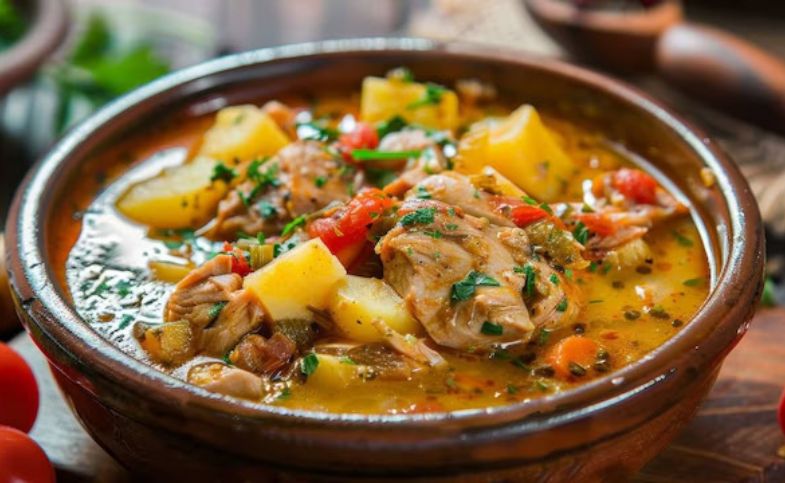 Arroz con pollo tradicional en Albergue La Casa de Gandara, gastronomía casera de Asturias.