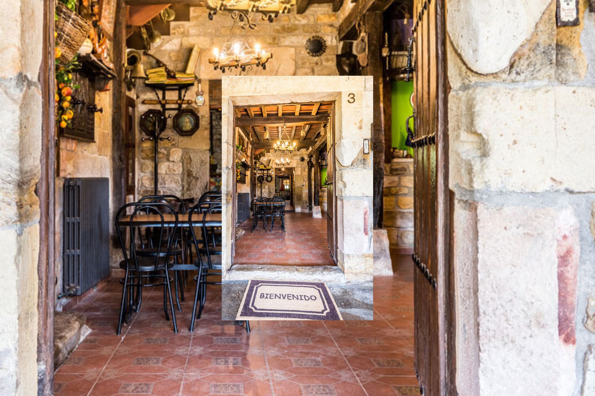 1. Interior acogedor del albergue La Casa de Gandara con decoración rústica y encanto tradicional.