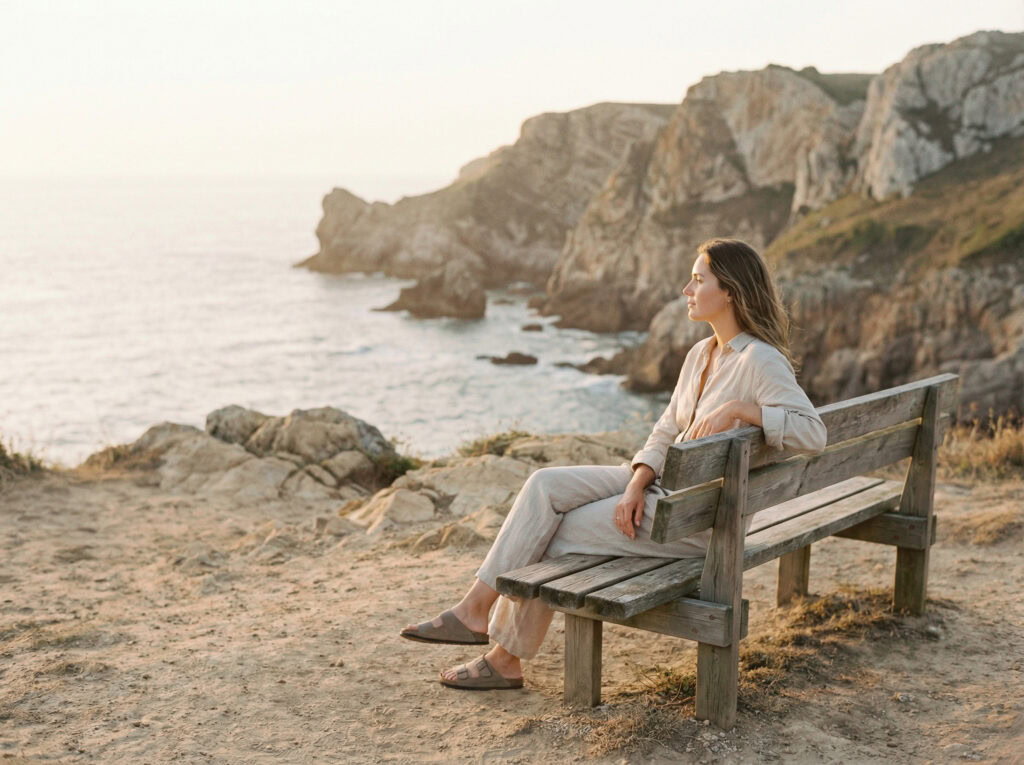 Atardecer en costa de Cantabria con mar y acantilados al fondo