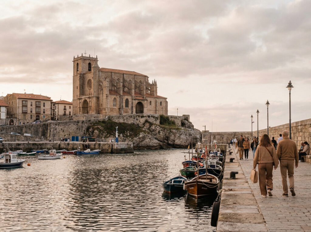 Castro Urdiales con iglesia gótica y puerto medieval
